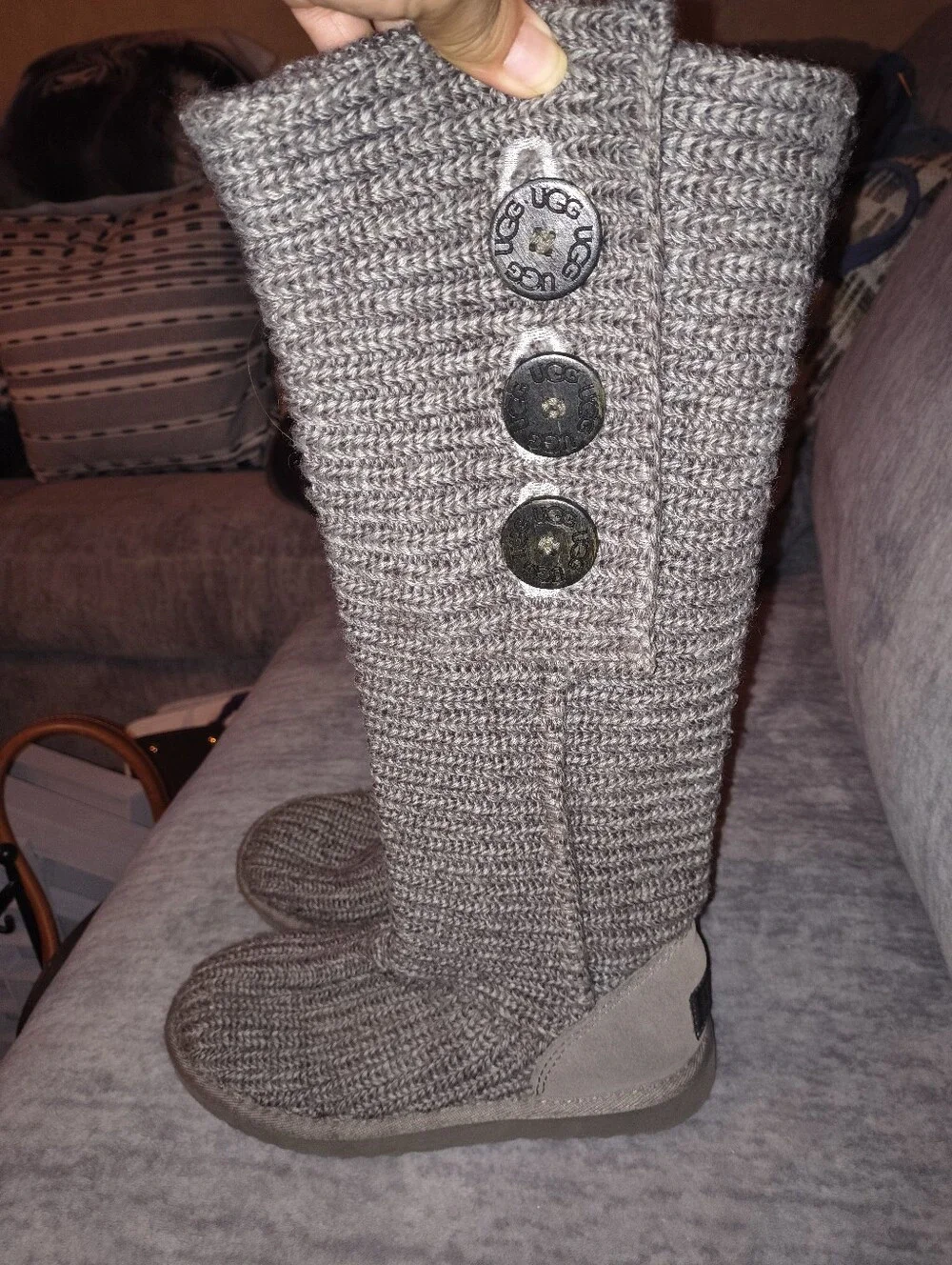UGG Knit Button Tall Boots - Gray